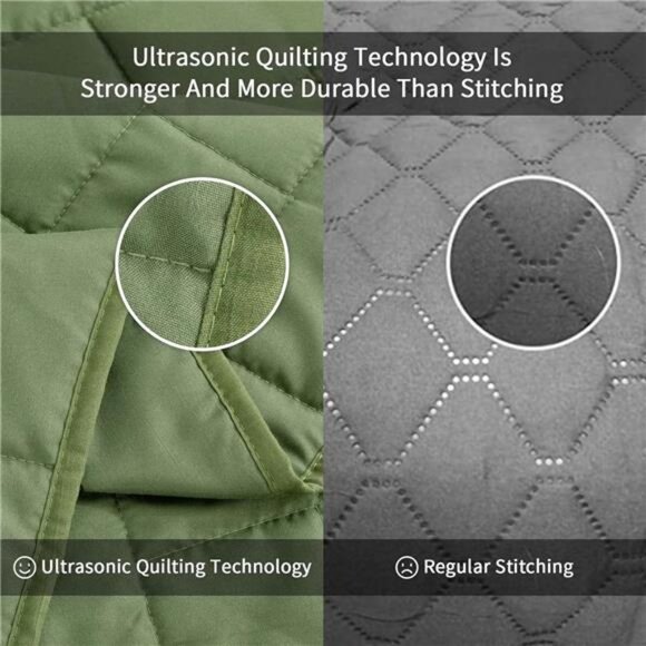 Hush Summer Quilt Set, Full Queen Size Olive Green Rectangle Pattern 3 - Picture 4 of 7